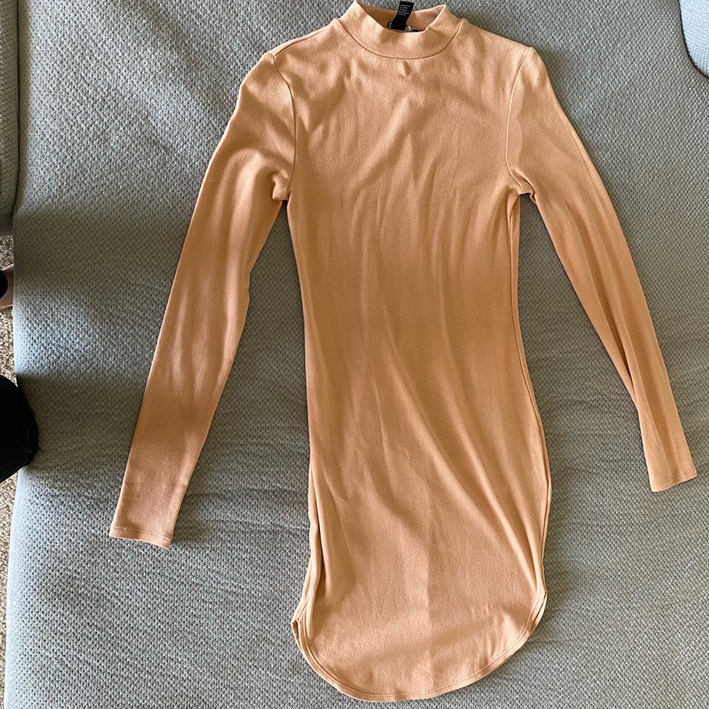 Tan Long Sleeve Mini Dress